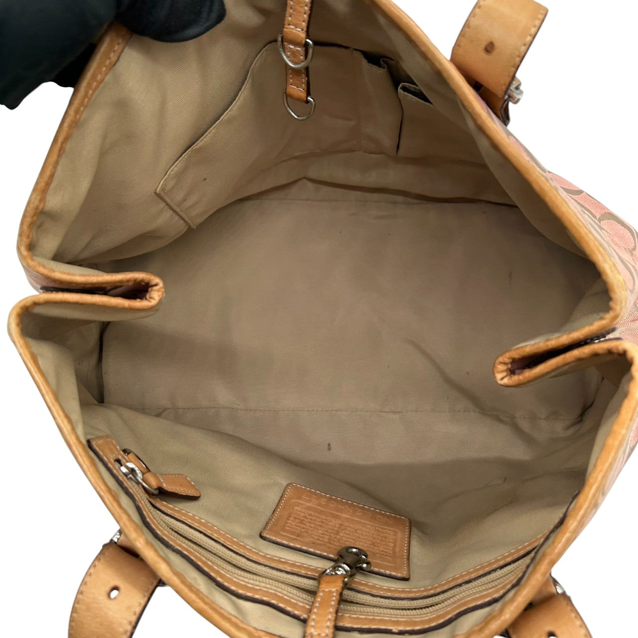 コーチ トートバッグ 6337 シグネチャー レディース COACH キャンバス レザー ピンク ベージュ 人気モデル 大容量 A4収納可 肩掛け 通勤 通学 クラシック エレガント チャーム付 クリーニング済み s49