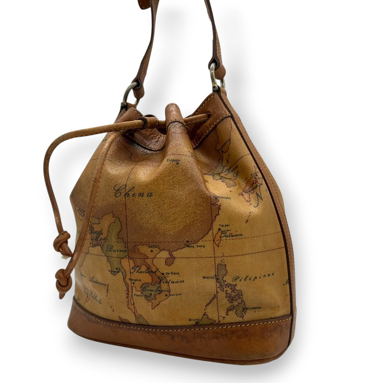 プリマクラッセ ショルダーバッグ 巾着バッグ 2way ハンドバッグ レディース PRIMA CLASSE 地図柄 PVC レザー ヴィンテージ クラシック イタリア製 Alviero Martini 肩掛け 斜め掛け エレガント s35