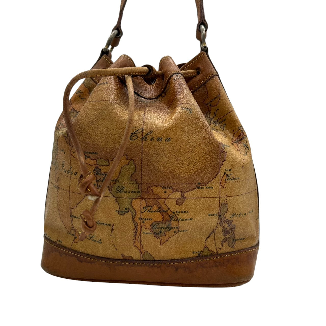 プリマクラッセ ショルダーバッグ 巾着バッグ 2way ハンドバッグ レディース PRIMA CLASSE 地図柄 PVC レザー ヴィンテージ クラシック イタリア製 Alviero Martini 肩掛け 斜め掛け エレガント s35