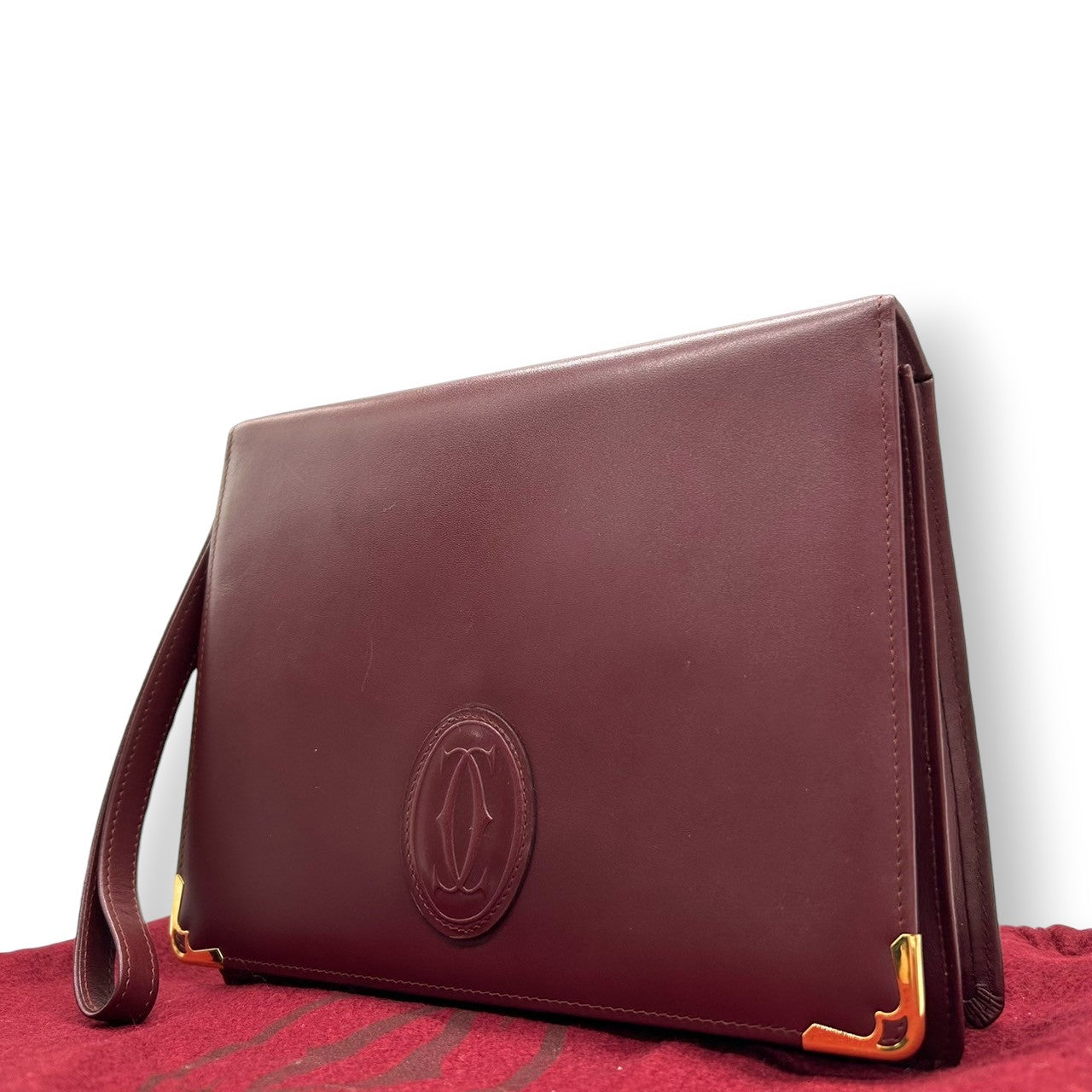 【訳あり】カルティエ クラッチバッグ マストライン セカンドバッグ メンズ レディース Cartier レザー 本革 ボルドー ワインレッド 2Cロゴ Cドゥカルティエ ヴィンテージ エレガント クラシック 高級感 ユニセックス 保存袋付 s41