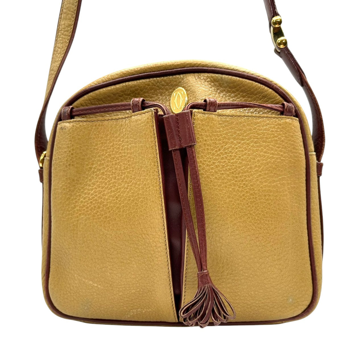 Cartier カルティエ ショルダーバッグ マストライン ヴィンテージ レザー 本革 マスタード ボルドー バイカラー タッセル レディース 斜め掛け ポシェット カメラバッグ エレガント クラシック s41