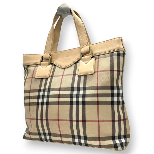 バーバリー トートバッグ ノバチェック レディース BURBERRY ハンドバッグ PVC レザー ベージュ A4収納可 肩掛け 通勤 通学 クラシック エレガント 定番人気 ヴィンテージ クリーニング済み s41