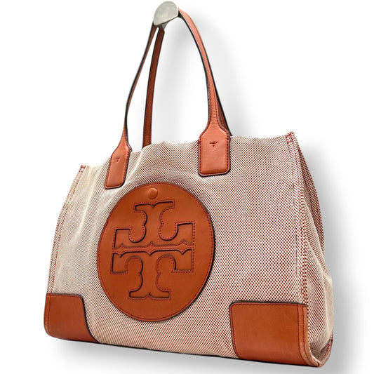 トリーバーチ エラ トートバッグ レディース TORY BURCH キャンバス レザー オレンジ ブラウン A4収納可 肩掛け 大容量 通勤 通学 ハンドバッグ ビッグロゴ デカロゴ エレガント クラシック 人気モデル s36