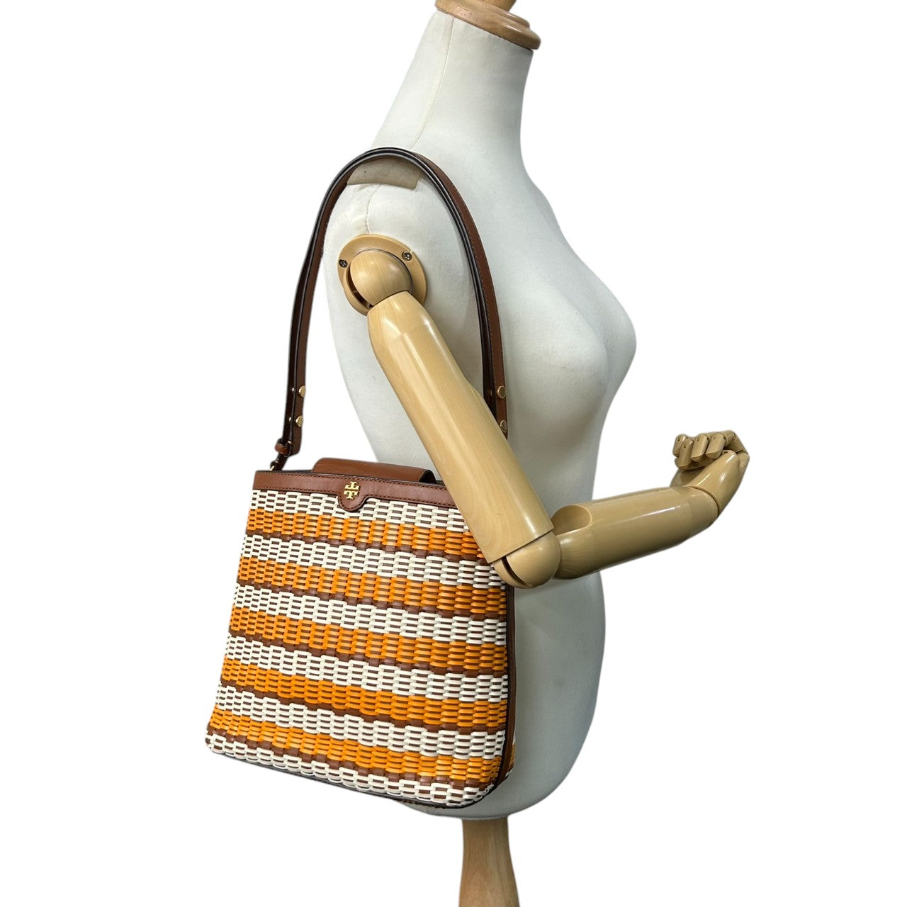 【極美品】トリーバーチ ペリー スモール トリプルコンパートメント トート ショルダーバッグ レディース TORY BURCH かごバッグ 編み込み レザー マルチカラー ボーダー 肩掛け サマーバッグ エレガント リゾートスタイル ロゴ s36