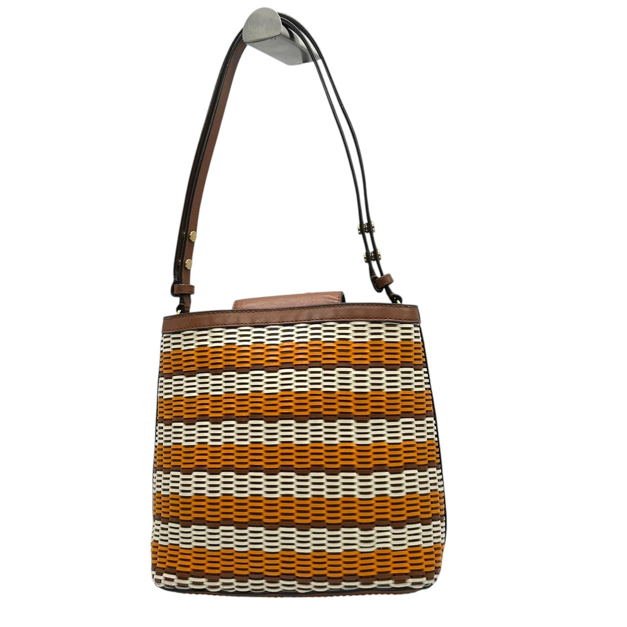 【極美品】トリーバーチ ペリー スモール トリプルコンパートメント トート ショルダーバッグ レディース TORY BURCH かごバッグ 編み込み レザー マルチカラー ボーダー 肩掛け サマーバッグ エレガント リゾートスタイル ロゴ s36