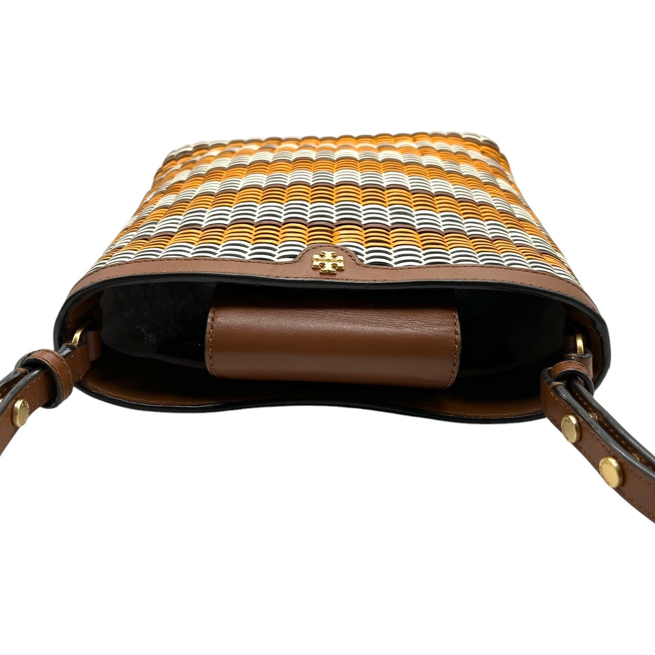 【極美品】トリーバーチ ペリー スモール トリプルコンパートメント トート ショルダーバッグ レディース TORY BURCH かごバッグ 編み込み レザー マルチカラー ボーダー 肩掛け サマーバッグ エレガント リゾートスタイル ロゴ s36