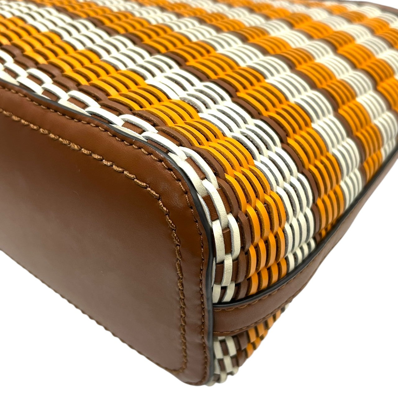 【極美品】トリーバーチ ペリー スモール トリプルコンパートメント トート ショルダーバッグ レディース TORY BURCH かごバッグ 編み込み レザー マルチカラー ボーダー 肩掛け サマーバッグ エレガント リゾートスタイル ロゴ s36