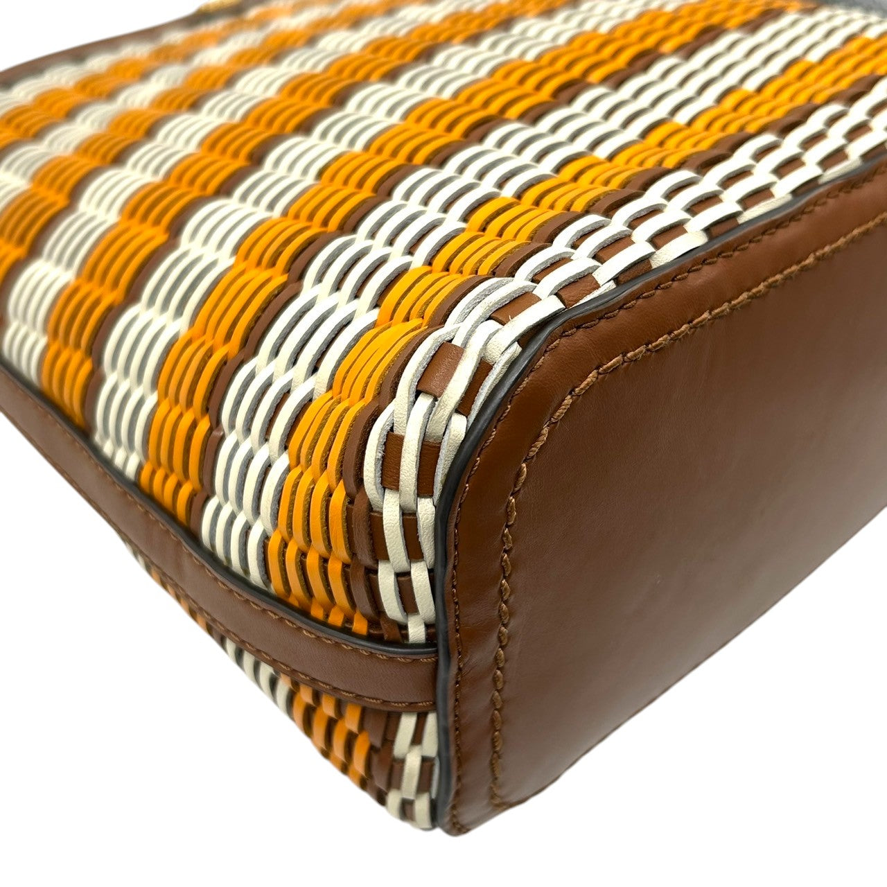 【極美品】トリーバーチ ペリー スモール トリプルコンパートメント トート ショルダーバッグ レディース TORY BURCH かごバッグ 編み込み レザー マルチカラー ボーダー 肩掛け サマーバッグ エレガント リゾートスタイル ロゴ s36