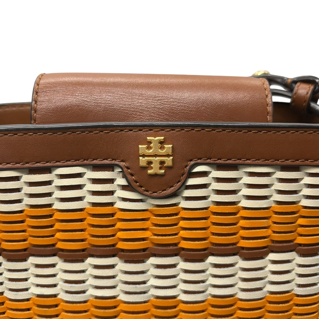 【極美品】トリーバーチ ペリー スモール トリプルコンパートメント トート ショルダーバッグ レディース TORY BURCH かごバッグ 編み込み レザー マルチカラー ボーダー 肩掛け サマーバッグ エレガント リゾートスタイル ロゴ s36