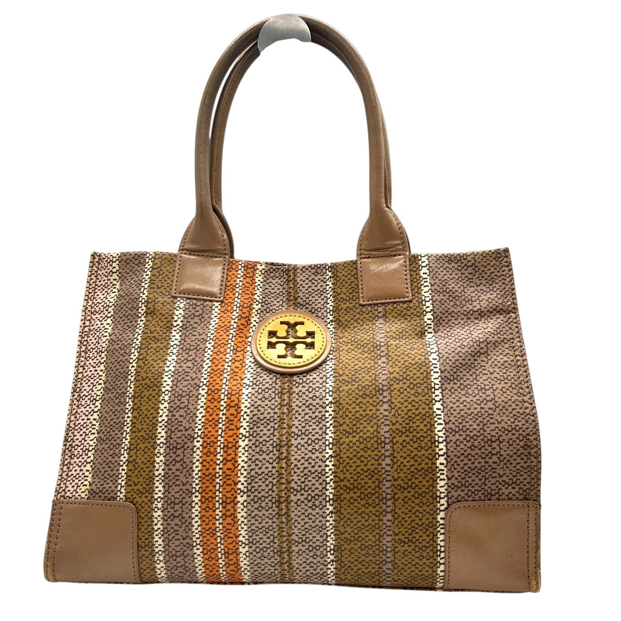 トリーバーチ トートバッグ ストライプ柄 マルチカラー レディース TORY BURCH PVC レザー ブラウン オレンジ A4収納可 肩掛け 大容量 通勤 通学 ハンドバッグ デカロゴ エレガント クラシック 人気モデル s36