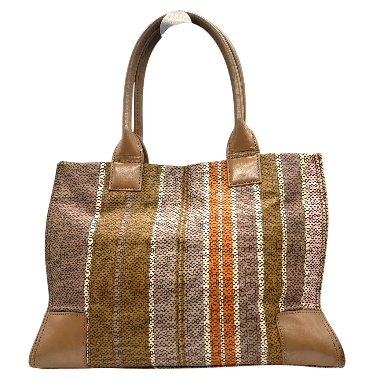 トリーバーチ トートバッグ ストライプ柄 マルチカラー レディース TORY BURCH PVC レザー ブラウン オレンジ A4収納可 肩掛け 大容量 通勤 通学 ハンドバッグ デカロゴ エレガント クラシック 人気モデル s36