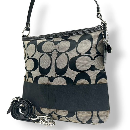 COACH コーチ ショルダーバッグ 2WAY シグネチャー F13674 キャンバス レザー ブラック グレー レディース ワンショルダー 斜め掛け可 エレガント クラシック 定番 人気モデル 通勤 通学 デイリーユース クリーニング済み s78