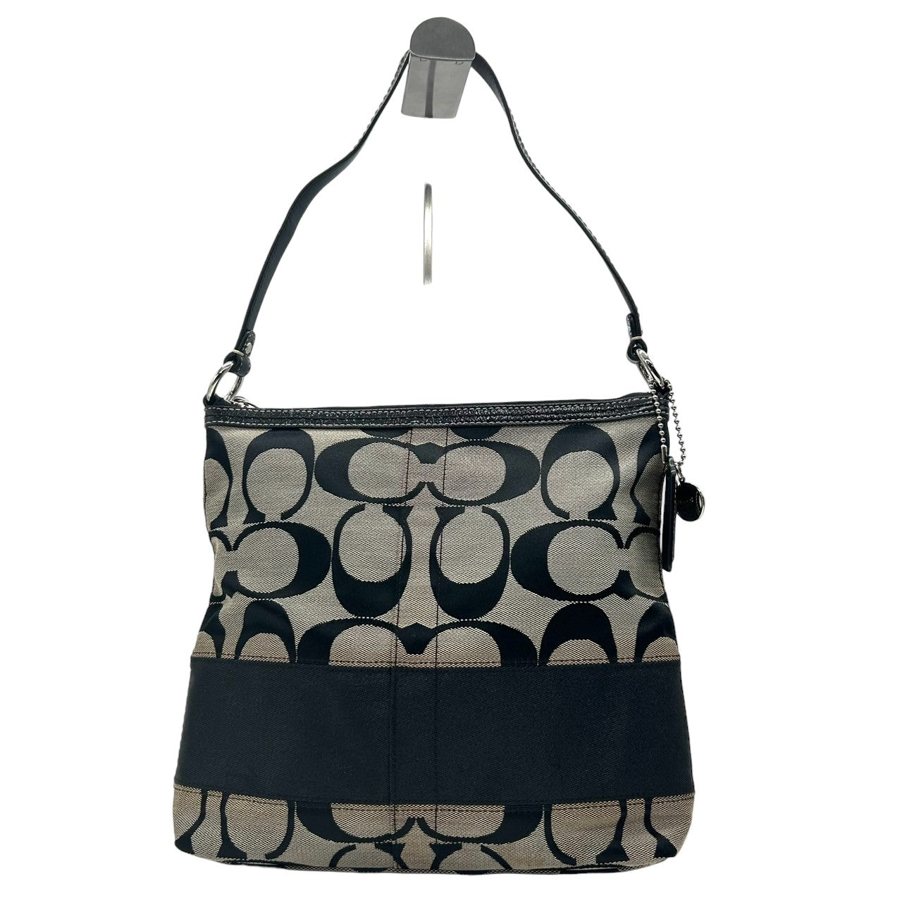 COACH コーチ ショルダーバッグ 2WAY シグネチャー F13674 キャンバス レザー ブラック グレー レディース ワンショルダー 斜め掛け可 エレガント クラシック 定番 人気モデル 通勤 通学 デイリーユース クリーニング済み s78