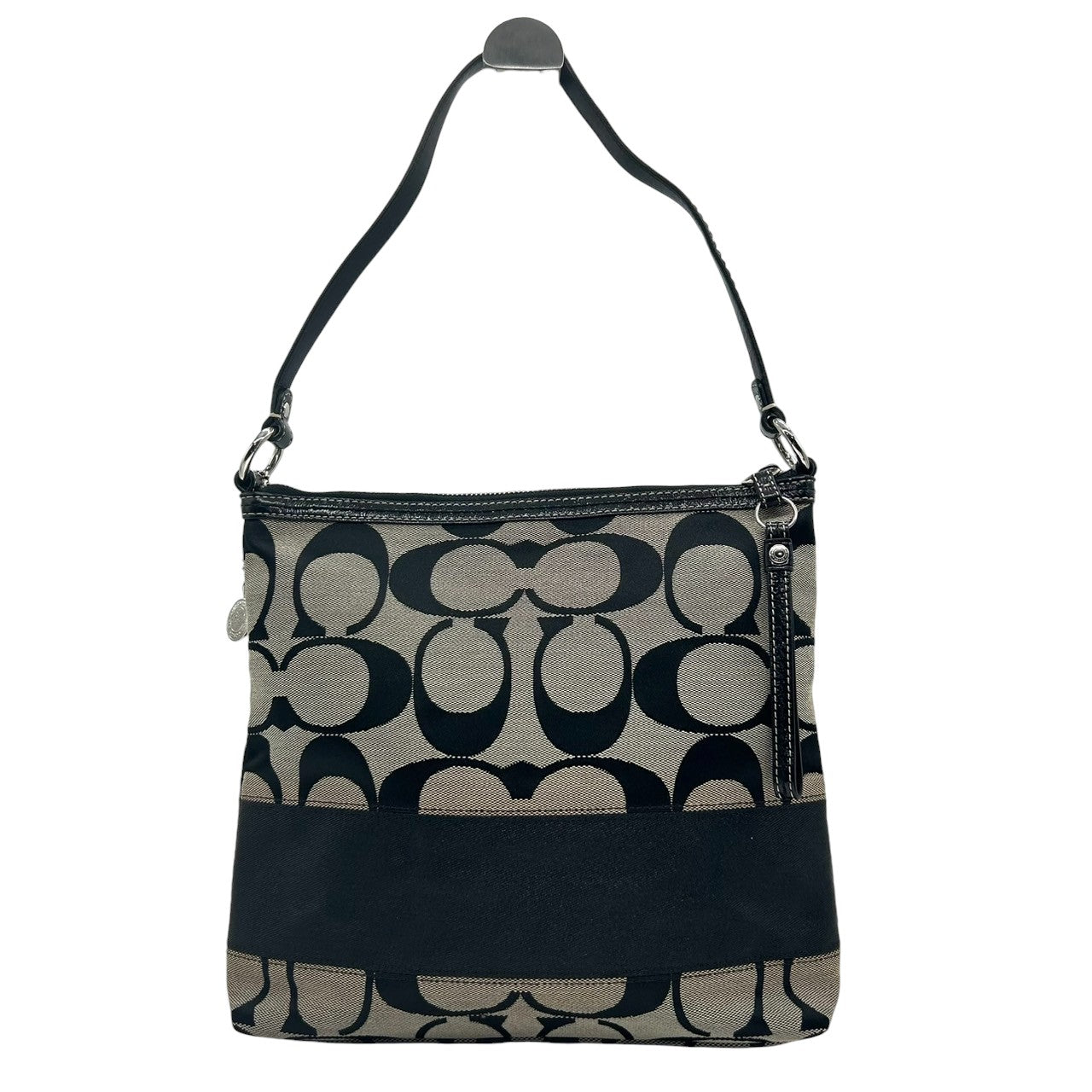 COACH コーチ ショルダーバッグ 2WAY シグネチャー F13674 キャンバス レザー ブラック グレー レディース ワンショルダー 斜め掛け可 エレガント クラシック 定番 人気モデル 通勤 通学 デイリーユース クリーニング済み s78