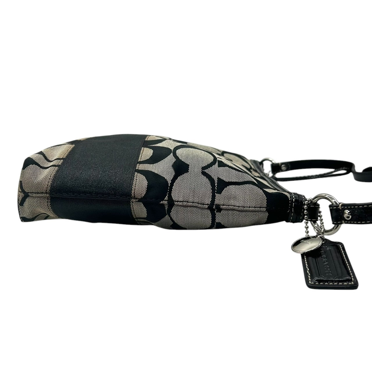 COACH コーチ ショルダーバッグ 2WAY シグネチャー F13674 キャンバス レザー ブラック グレー レディース ワンショルダー 斜め掛け可 エレガント クラシック 定番 人気モデル 通勤 通学 デイリーユース クリーニング済み s78