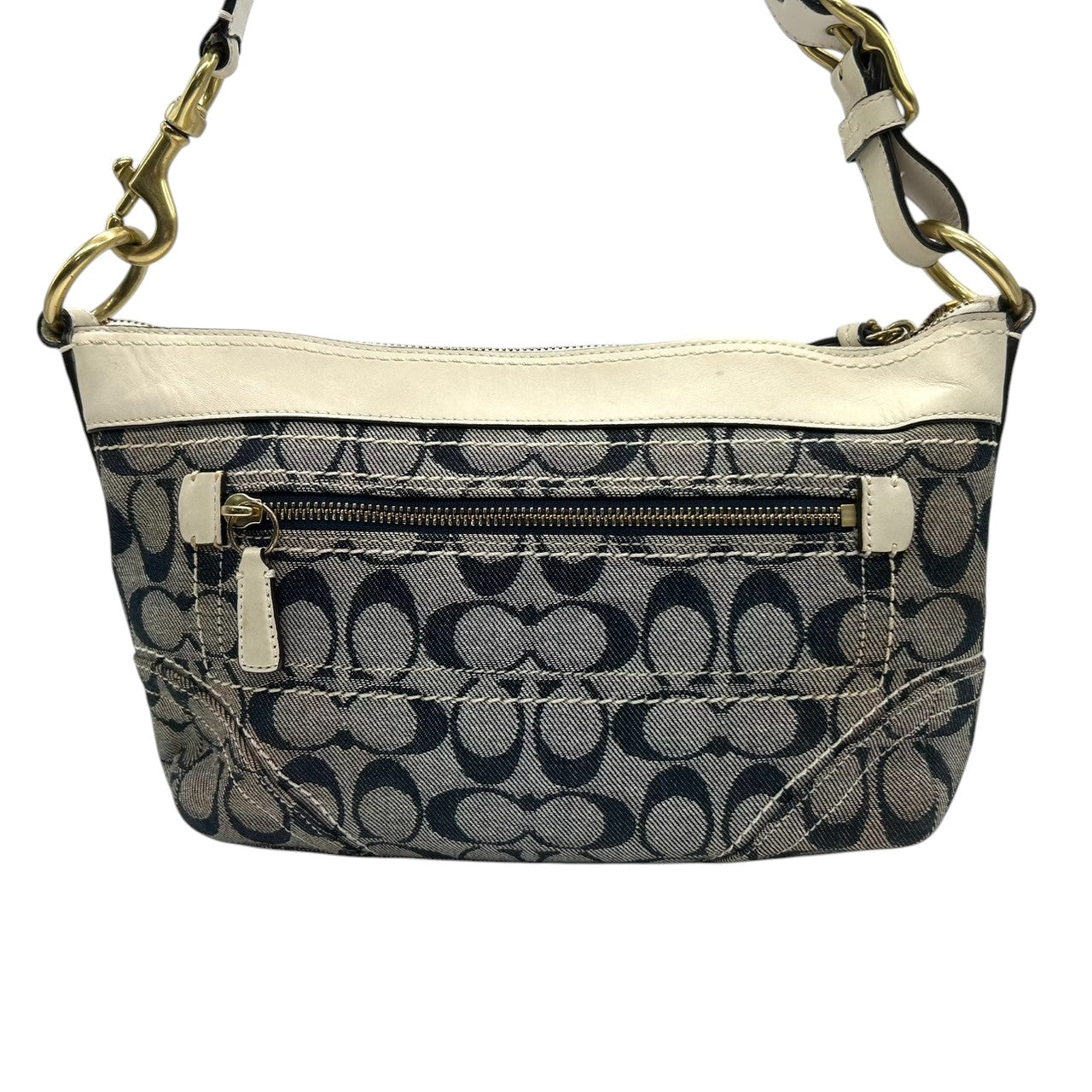 COACH コーチ ショルダーバッグ シグネチャー F10561 キャンバス レザー ネイビー ホワイト レディース ワンショルダー 斜め掛け可 自立可 クラシック エレガント コンパクト デイリーユース 人気 クリーニング済み s78