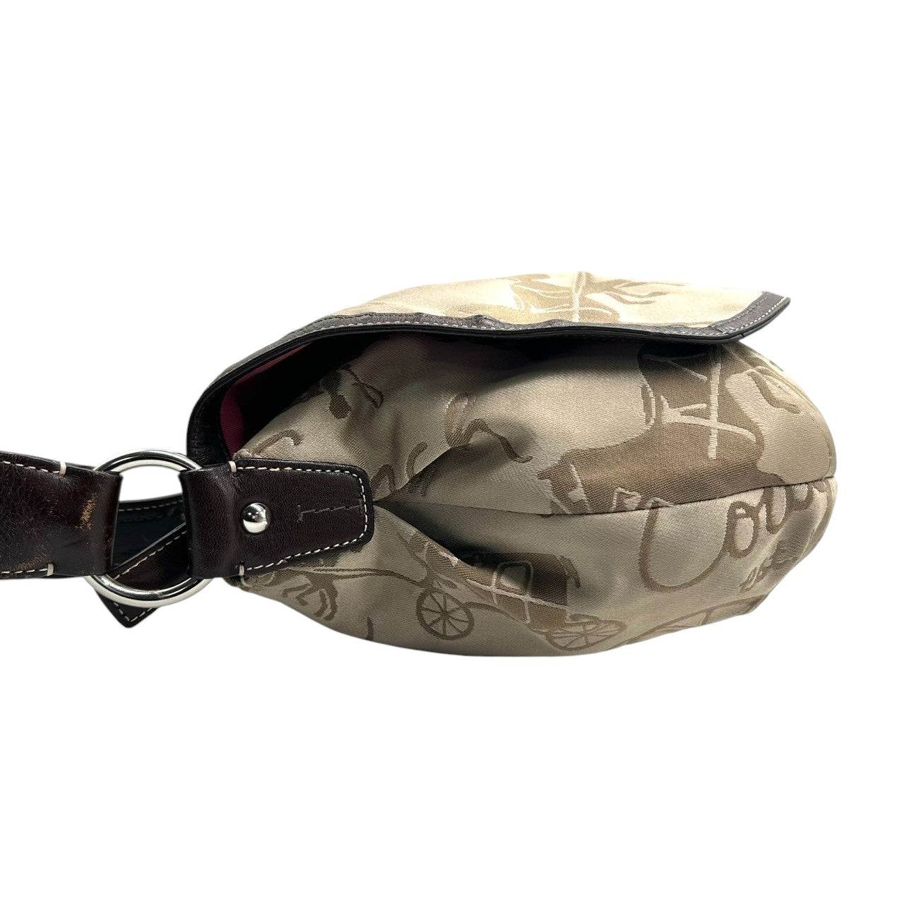 【美品】COACH コーチ ホースアンドキャリッジ ショルダーバッグ F14888 ワンショルダー ナイロン レザー ベージュ ブラウン 馬車柄 総柄 レディース エレガント クラシック 肩掛け可 デイリーユース 軽量 クリーニング済み s53