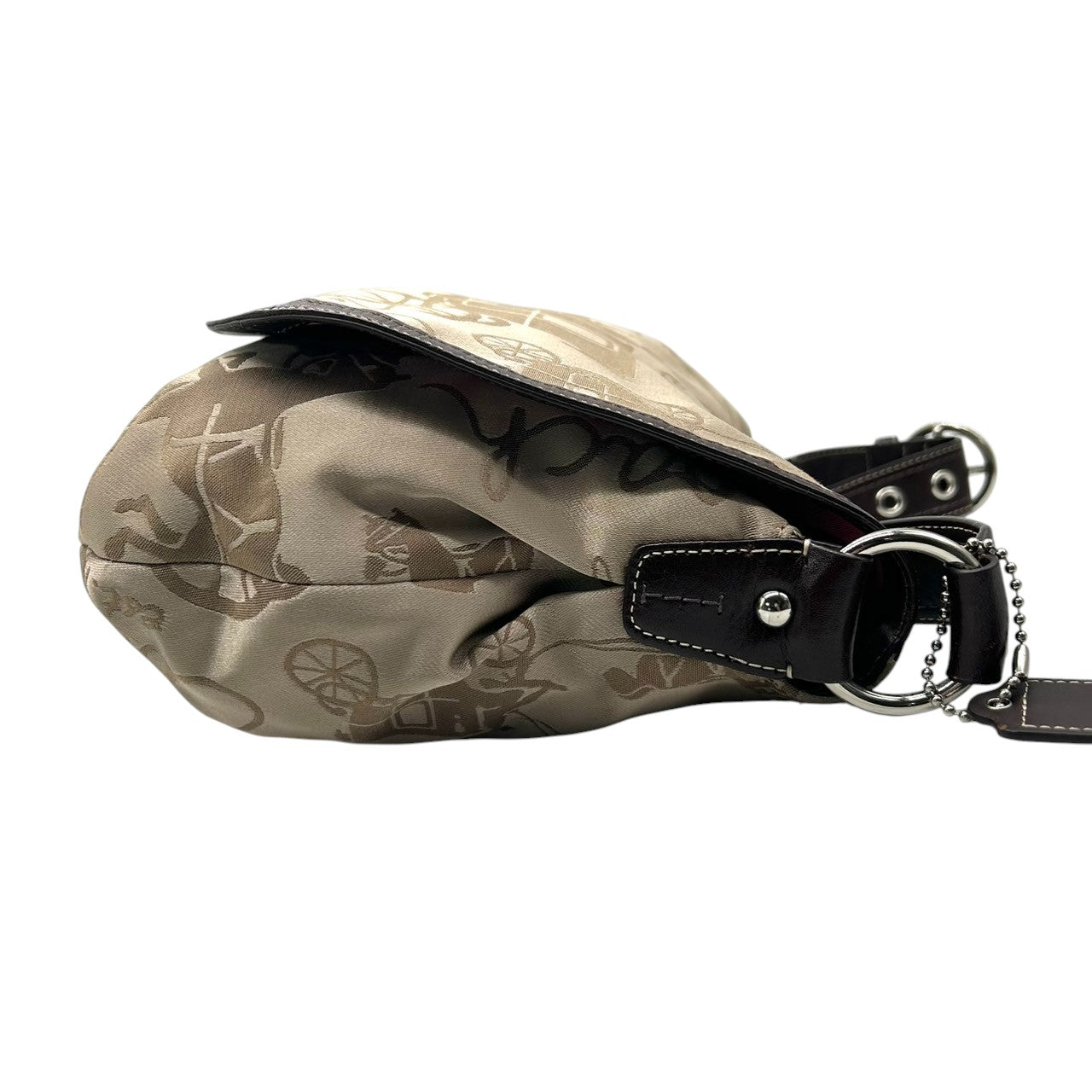 【美品】COACH コーチ ホースアンドキャリッジ ショルダーバッグ F14888 ワンショルダー ナイロン レザー ベージュ ブラウン 馬車柄 総柄 レディース エレガント クラシック 肩掛け可 デイリーユース 軽量 クリーニング済み s53