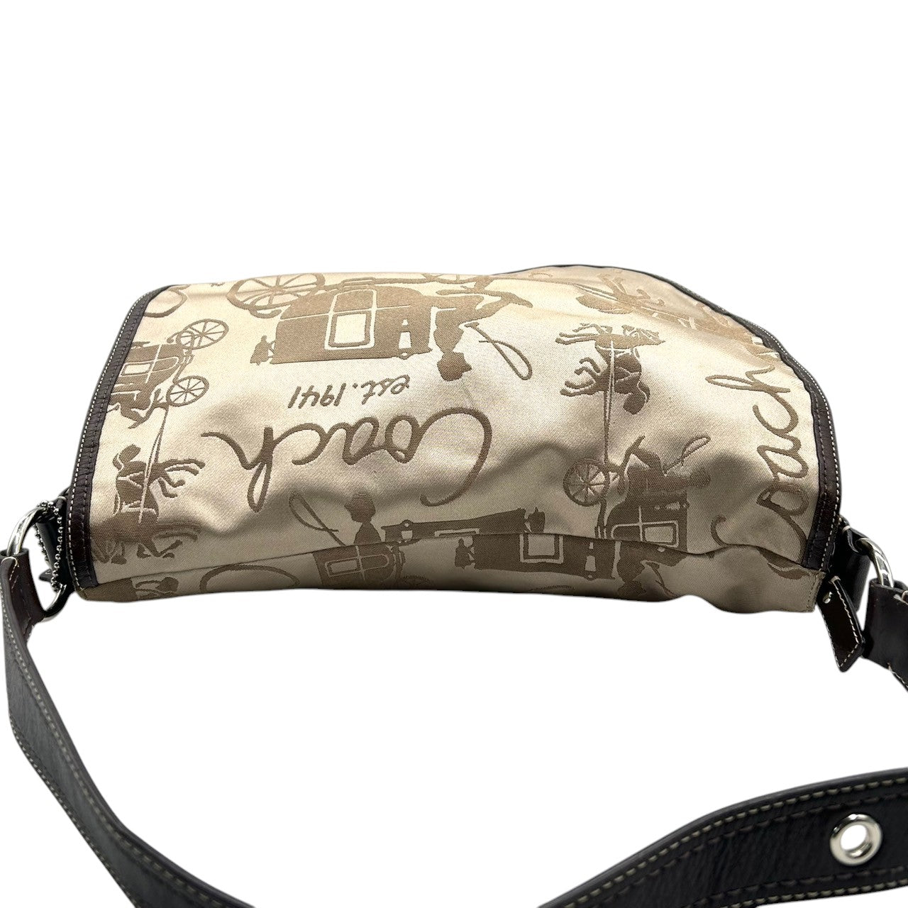 【美品】COACH コーチ ホースアンドキャリッジ ショルダーバッグ F14888 ワンショルダー ナイロン レザー ベージュ ブラウン 馬車柄 総柄 レディース エレガント クラシック 肩掛け可 デイリーユース 軽量 クリーニング済み s53