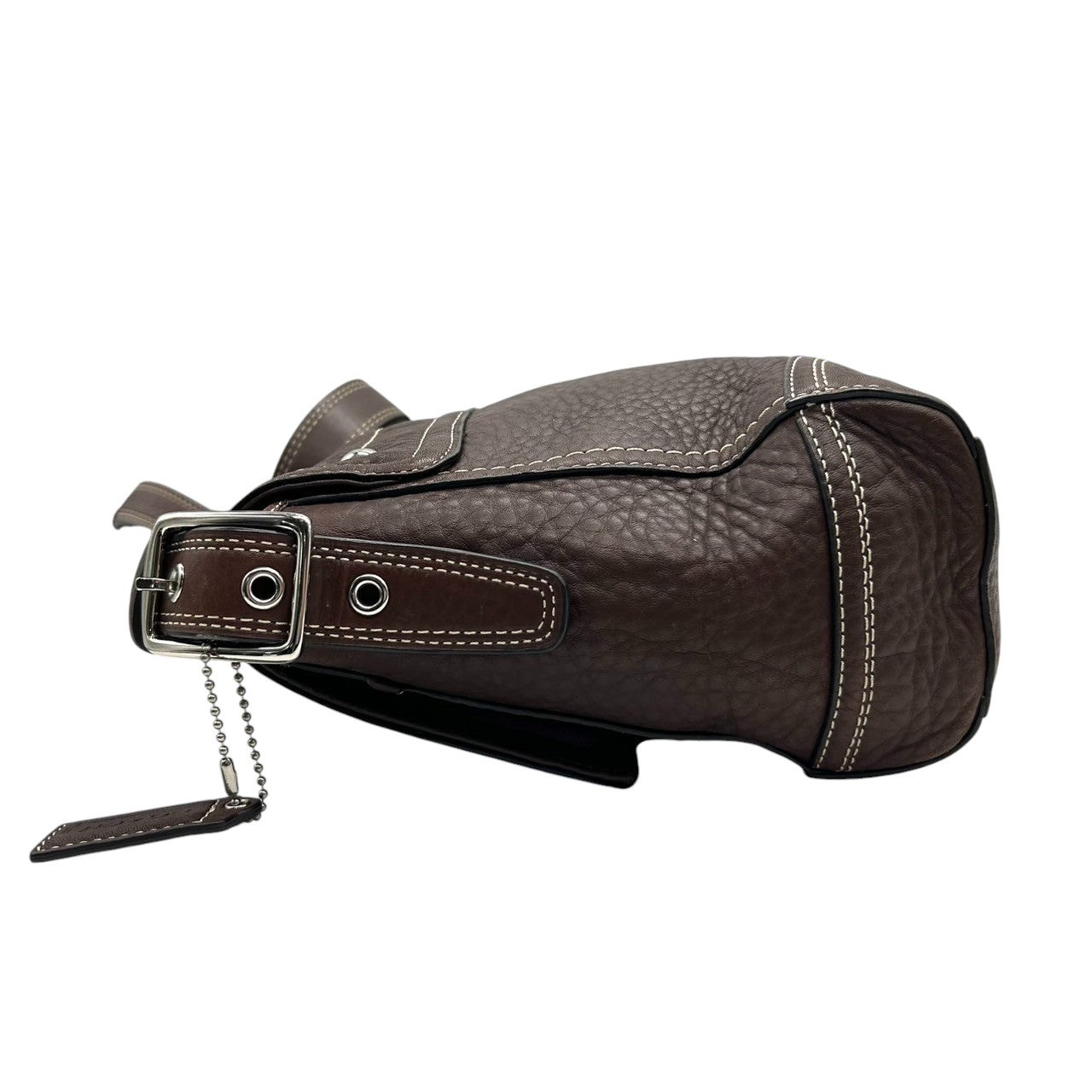 COACH コーチ ショルダーバッグ F13957 斜め掛け可 自立可 レザー 本革 シボ革 ブラウン ターンロック フラップ式 白ステッチ シルバー金具 レディース エレガント クラシック カジュアル 通勤 通学 Y2K 00s s53