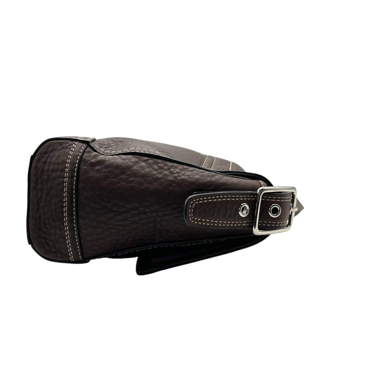 COACH コーチ ショルダーバッグ F13957 斜め掛け可 自立可 レザー 本革 シボ革 ブラウン ターンロック フラップ式 白ステッチ シルバー金具 レディース エレガント クラシック カジュアル 通勤 通学 Y2K 00s s53