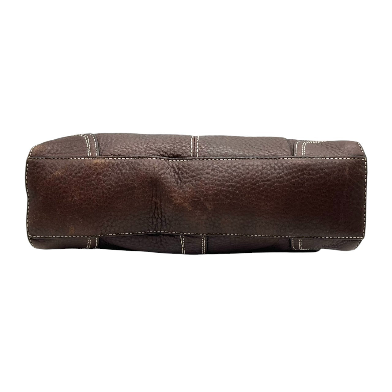 COACH コーチ ショルダーバッグ F13957 斜め掛け可 自立可 レザー 本革 シボ革 ブラウン ターンロック フラップ式 白ステッチ シルバー金具 レディース エレガント クラシック カジュアル 通勤 通学 Y2K 00s s53