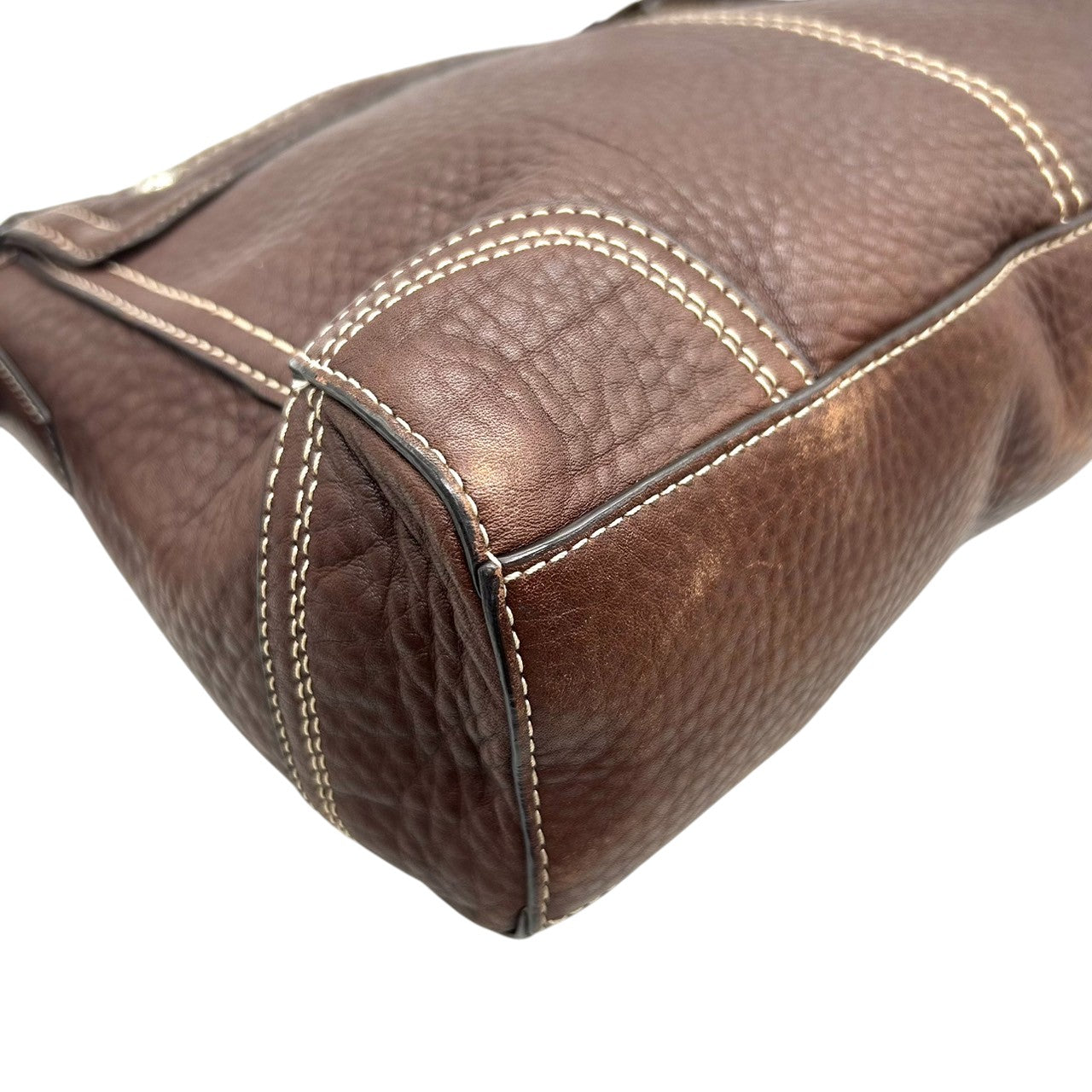 COACH コーチ ショルダーバッグ F13957 斜め掛け可 自立可 レザー 本革 シボ革 ブラウン ターンロック フラップ式 白ステッチ シルバー金具 レディース エレガント クラシック カジュアル 通勤 通学 Y2K 00s s53