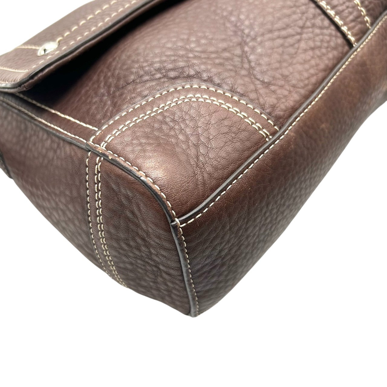 COACH コーチ ショルダーバッグ F13957 斜め掛け可 自立可 レザー 本革 シボ革 ブラウン ターンロック フラップ式 白ステッチ シルバー金具 レディース エレガント クラシック カジュアル 通勤 通学 Y2K 00s s53