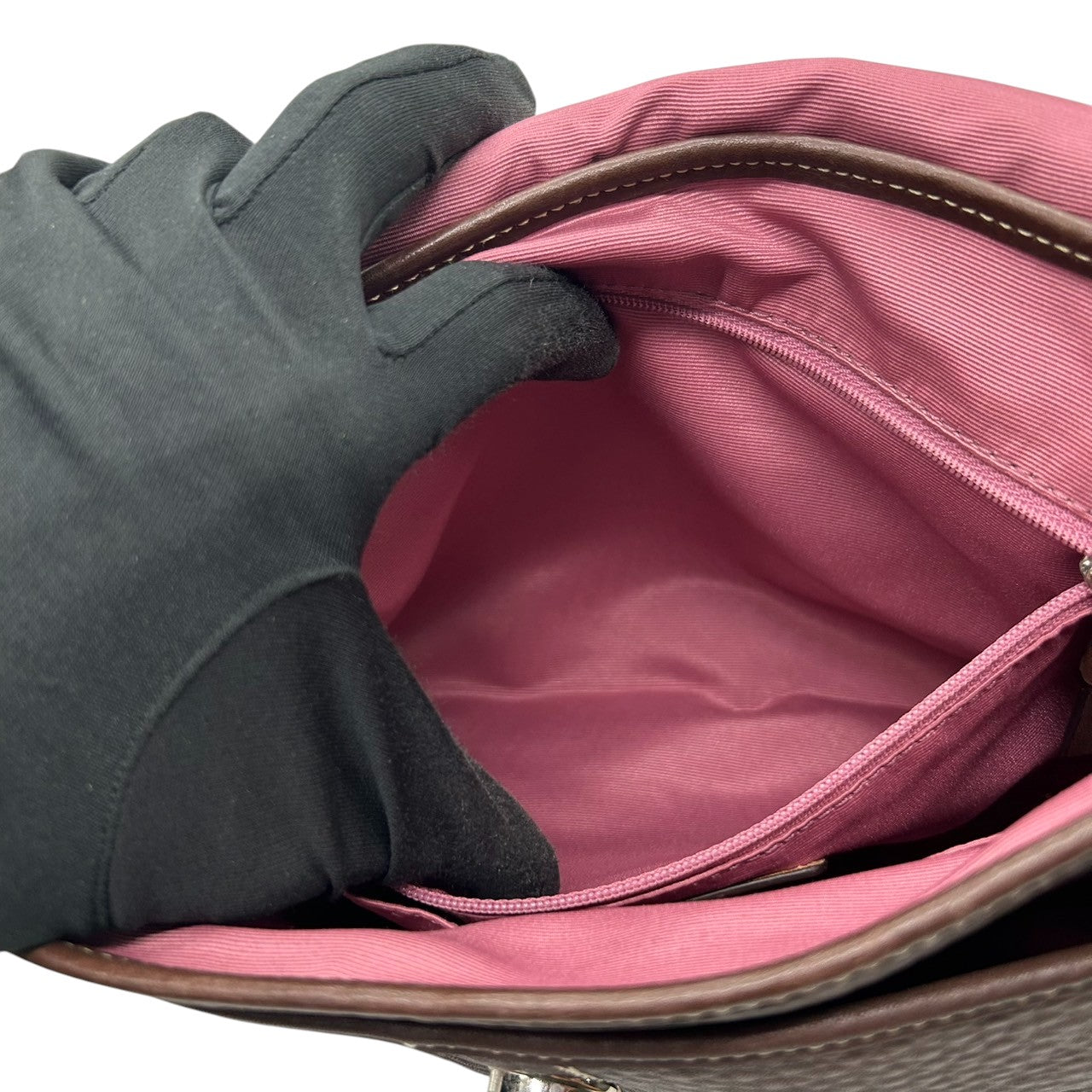 COACH コーチ ショルダーバッグ F13957 斜め掛け可 自立可 レザー 本革 シボ革 ブラウン ターンロック フラップ式 白ステッチ シルバー金具 レディース エレガント クラシック カジュアル 通勤 通学 Y2K 00s s53