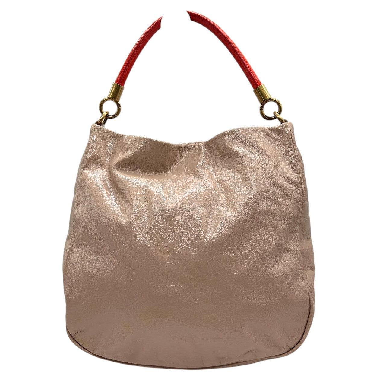 【美品】MARC BY MARC JACOBS 2WAY ハンドバッグ ショルダーバッグ 斜め掛け可 エナメル パテントレザー ベージュ レッド バイカラー ゴールド金具 レディース エレガント フェミニン デイリーユース 大容量 クリーニング済み R