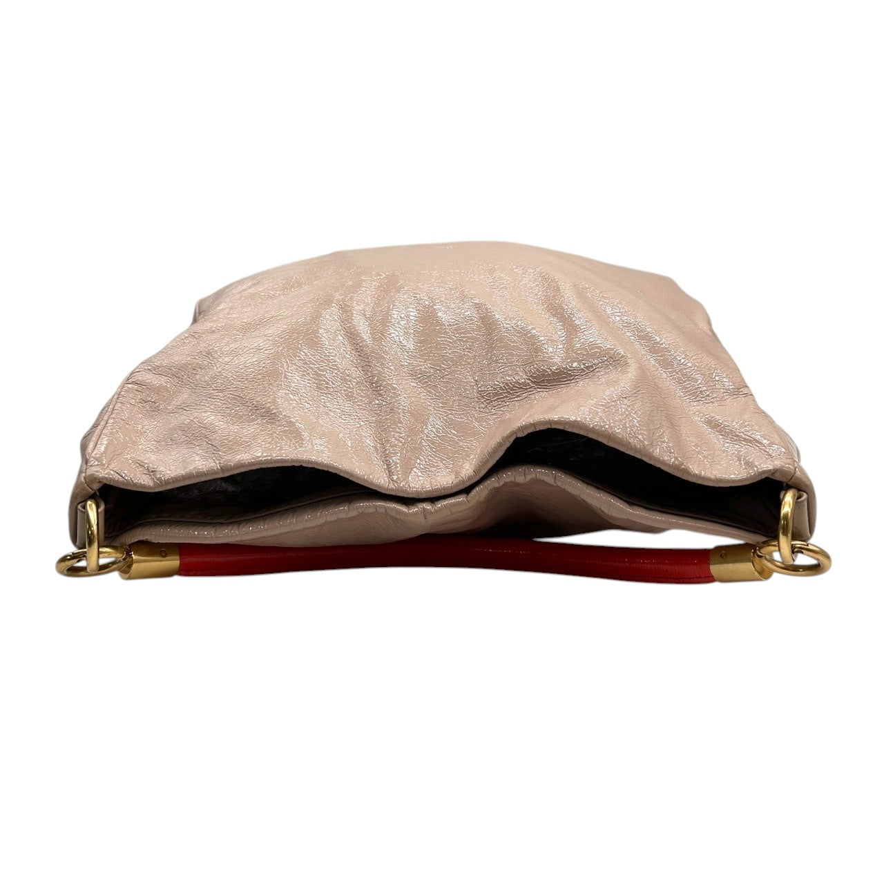 【美品】MARC BY MARC JACOBS 2WAY ハンドバッグ ショルダーバッグ 斜め掛け可 エナメル パテントレザー ベージュ レッド バイカラー ゴールド金具 レディース エレガント フェミニン デイリーユース 大容量 クリーニング済み R