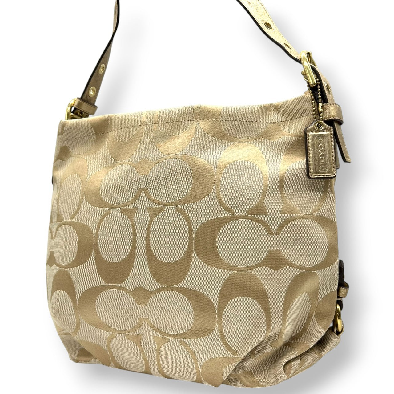 【美品】コーチ COACH ショルダーバッグ シグネチャー ホーボー F15167 キャンバス レザー ベージュ ゴールド レディース エレガント 定番人気 ワンショルダー 斜め掛け可 肩掛け クリーニング済み s32
