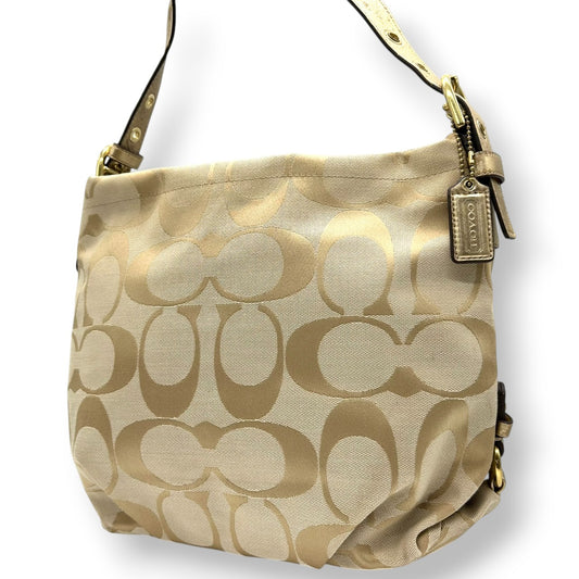 【美品】コーチ COACH ショルダーバッグ シグネチャー ホーボー F15167 キャンバス レザー ベージュ ゴールド レディース エレガント 定番人気 ワンショルダー 斜め掛け可 肩掛け クリーニング済み s32