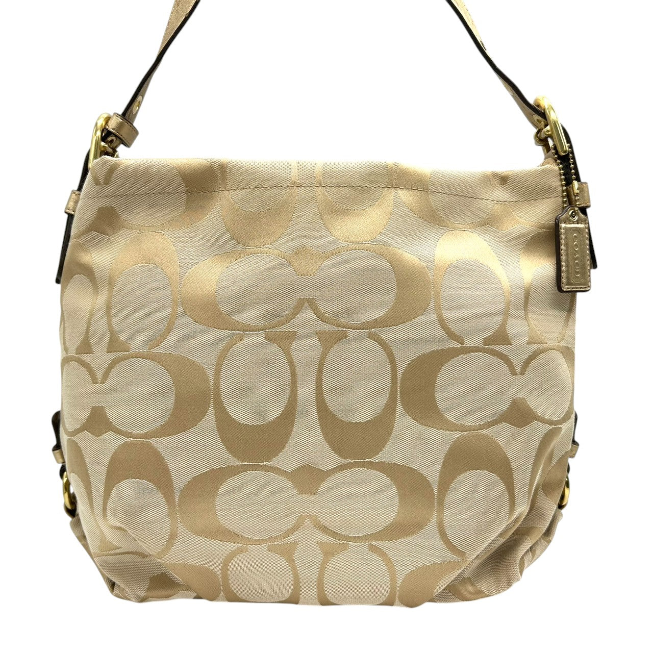 【美品】コーチ COACH ショルダーバッグ シグネチャー ホーボー F15167 キャンバス レザー ベージュ ゴールド レディース エレガント 定番人気 ワンショルダー 斜め掛け可 肩掛け クリーニング済み s32