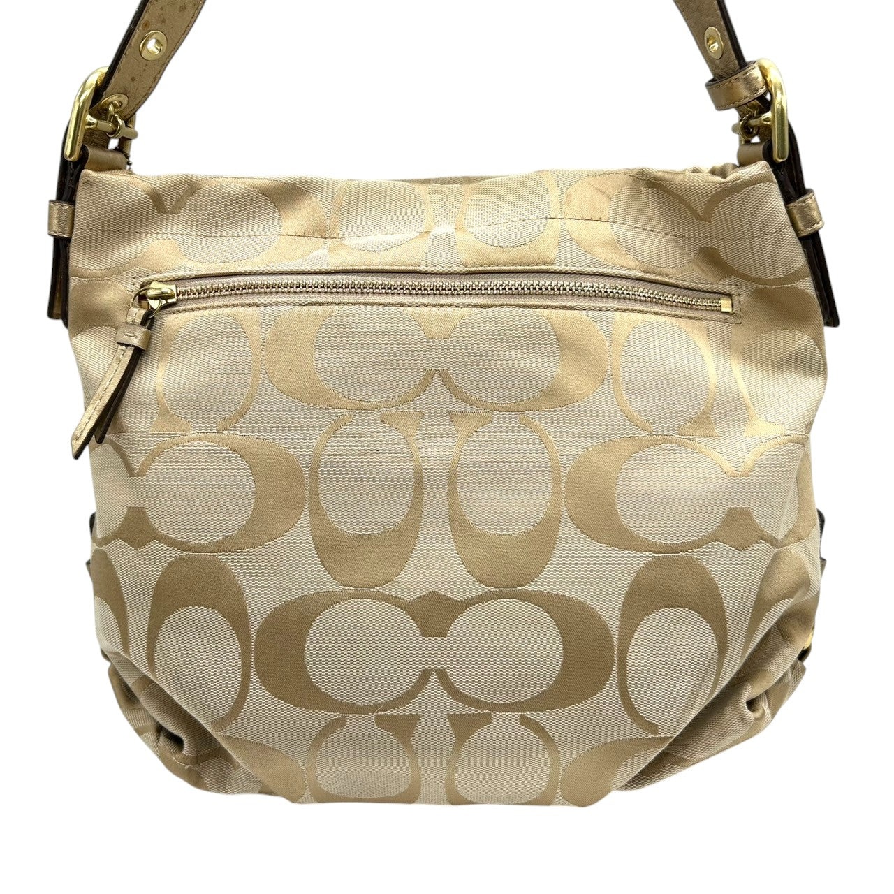 【美品】コーチ COACH ショルダーバッグ シグネチャー ホーボー F15167 キャンバス レザー ベージュ ゴールド レディース エレガント 定番人気 ワンショルダー 斜め掛け可 肩掛け クリーニング済み s32