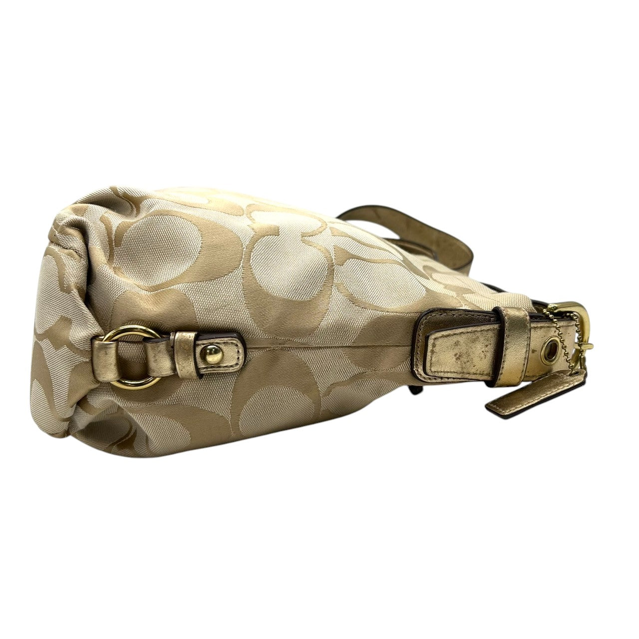 【美品】コーチ COACH ショルダーバッグ シグネチャー ホーボー F15167 キャンバス レザー ベージュ ゴールド レディース エレガント 定番人気 ワンショルダー 斜め掛け可 肩掛け クリーニング済み s32