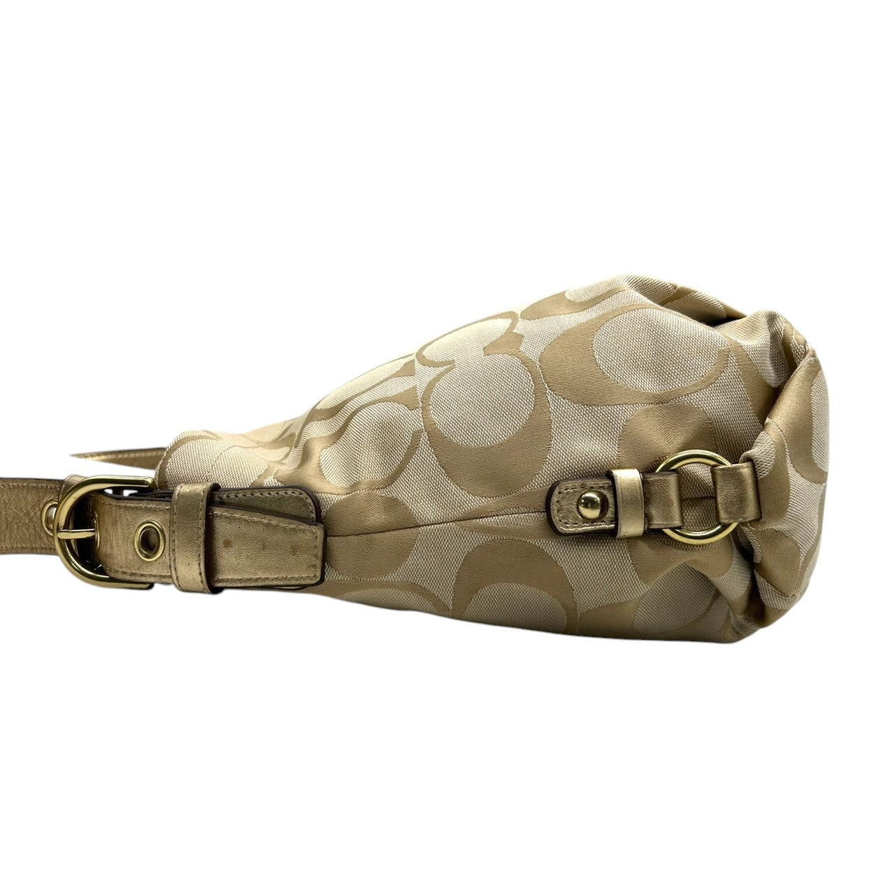 【美品】コーチ COACH ショルダーバッグ シグネチャー ホーボー F15167 キャンバス レザー ベージュ ゴールド レディース エレガント 定番人気 ワンショルダー 斜め掛け可 肩掛け クリーニング済み s32