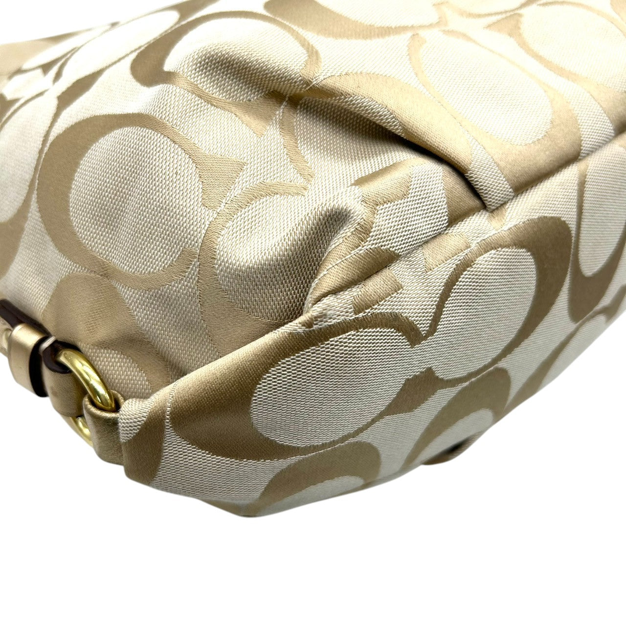 【美品】コーチ COACH ショルダーバッグ シグネチャー ホーボー F15167 キャンバス レザー ベージュ ゴールド レディース エレガント 定番人気 ワンショルダー 斜め掛け可 肩掛け クリーニング済み s32