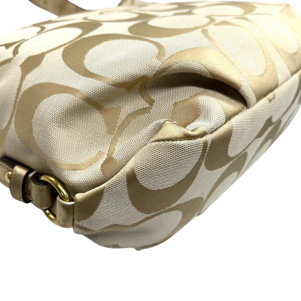 【美品】コーチ COACH ショルダーバッグ シグネチャー ホーボー F15167 キャンバス レザー ベージュ ゴールド レディース エレガント 定番人気 ワンショルダー 斜め掛け可 肩掛け クリーニング済み s32