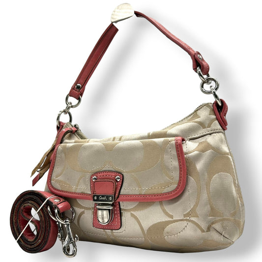 コーチ COACH ハンドバッグ ショルダーバッグ 2WAY シグネチャー 18983 ナイロン レザー ベージュ ピンク レディース フェミニン かわいい 人気モデル ワンショルダー 斜め掛け可 肩掛け クリーニング済み s32