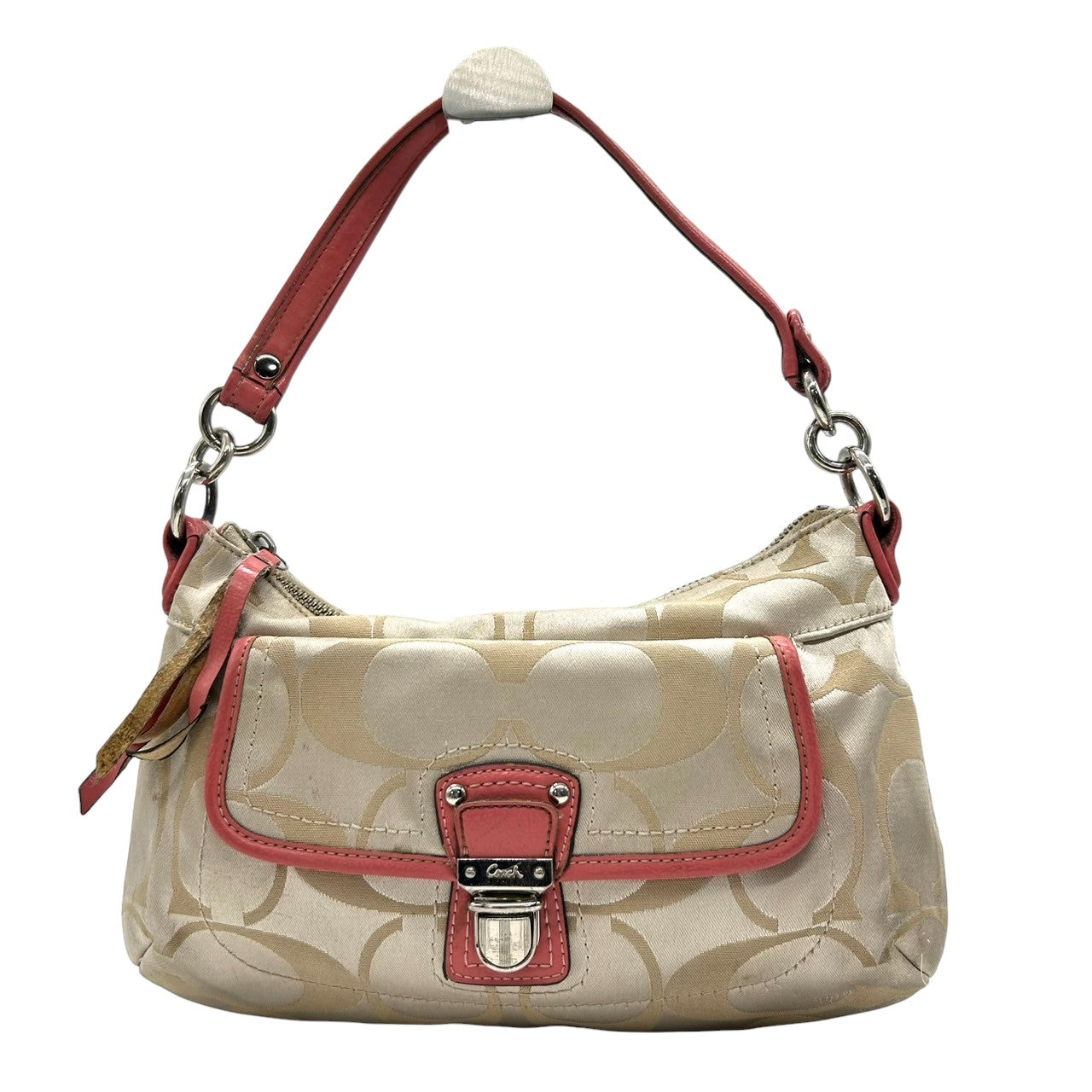 コーチ COACH ハンドバッグ ショルダーバッグ 2WAY シグネチャー 18983 ナイロン レザー ベージュ ピンク レディース フェミニン かわいい 人気モデル ワンショルダー 斜め掛け可 肩掛け クリーニング済み s32