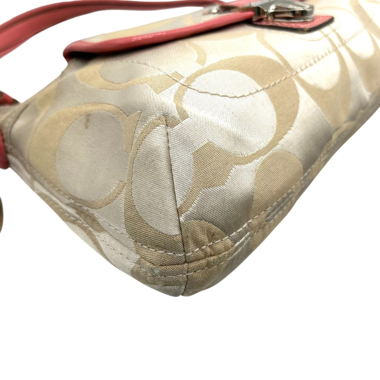 コーチ COACH ハンドバッグ ショルダーバッグ 2WAY シグネチャー 18983 ナイロン レザー ベージュ ピンク レディース フェミニン かわいい 人気モデル ワンショルダー 斜め掛け可 肩掛け クリーニング済み s32