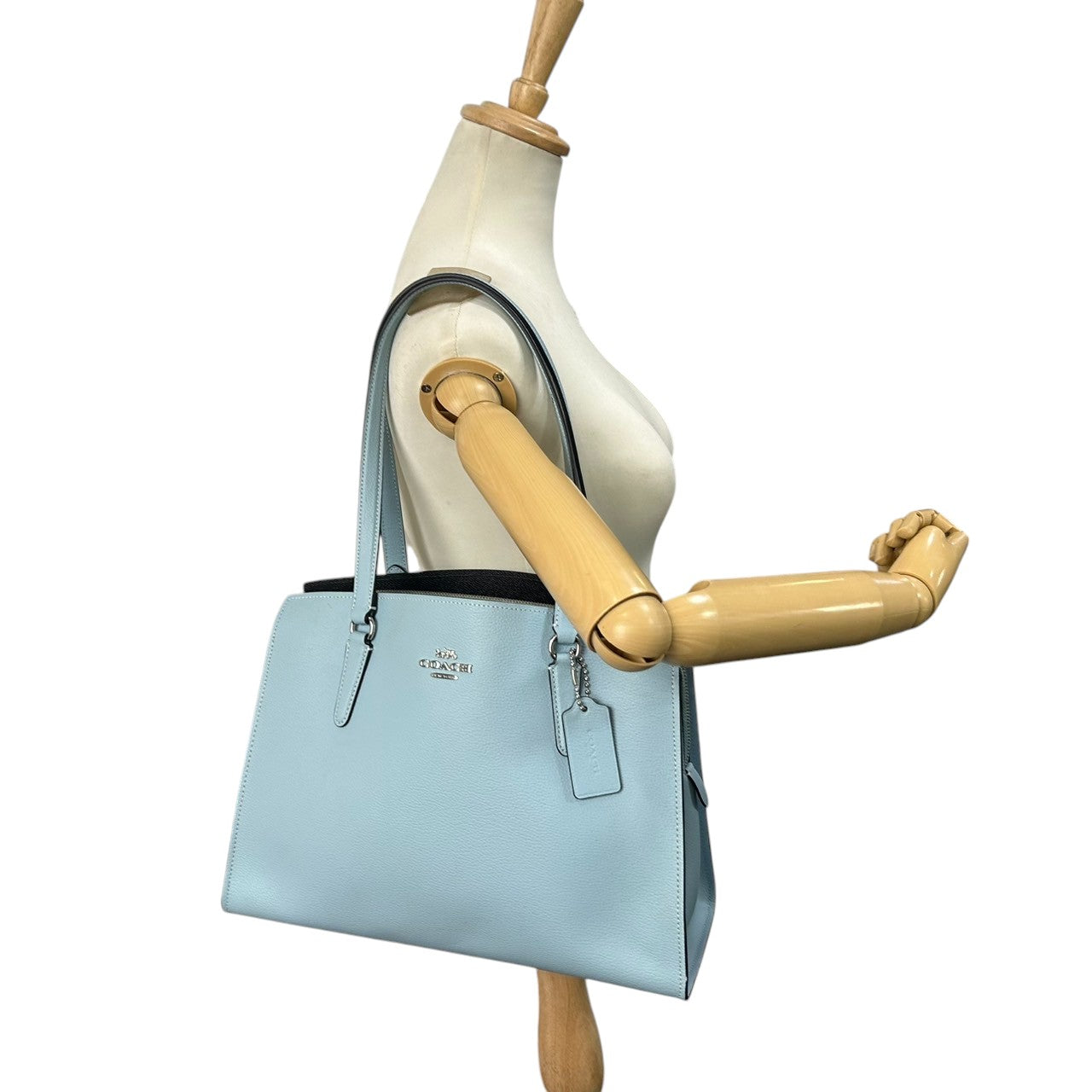 【美品】コーチ COACH ギャラリー トート C4078 2WAY ハンドバッグ ショルダーバッグ レザー 本革 水色 ライトブルー レディース ビジネス 通学 A4収納可 エレガント フェミニン ワンショルダー 斜め掛け可 自立可 クリーニング済み D