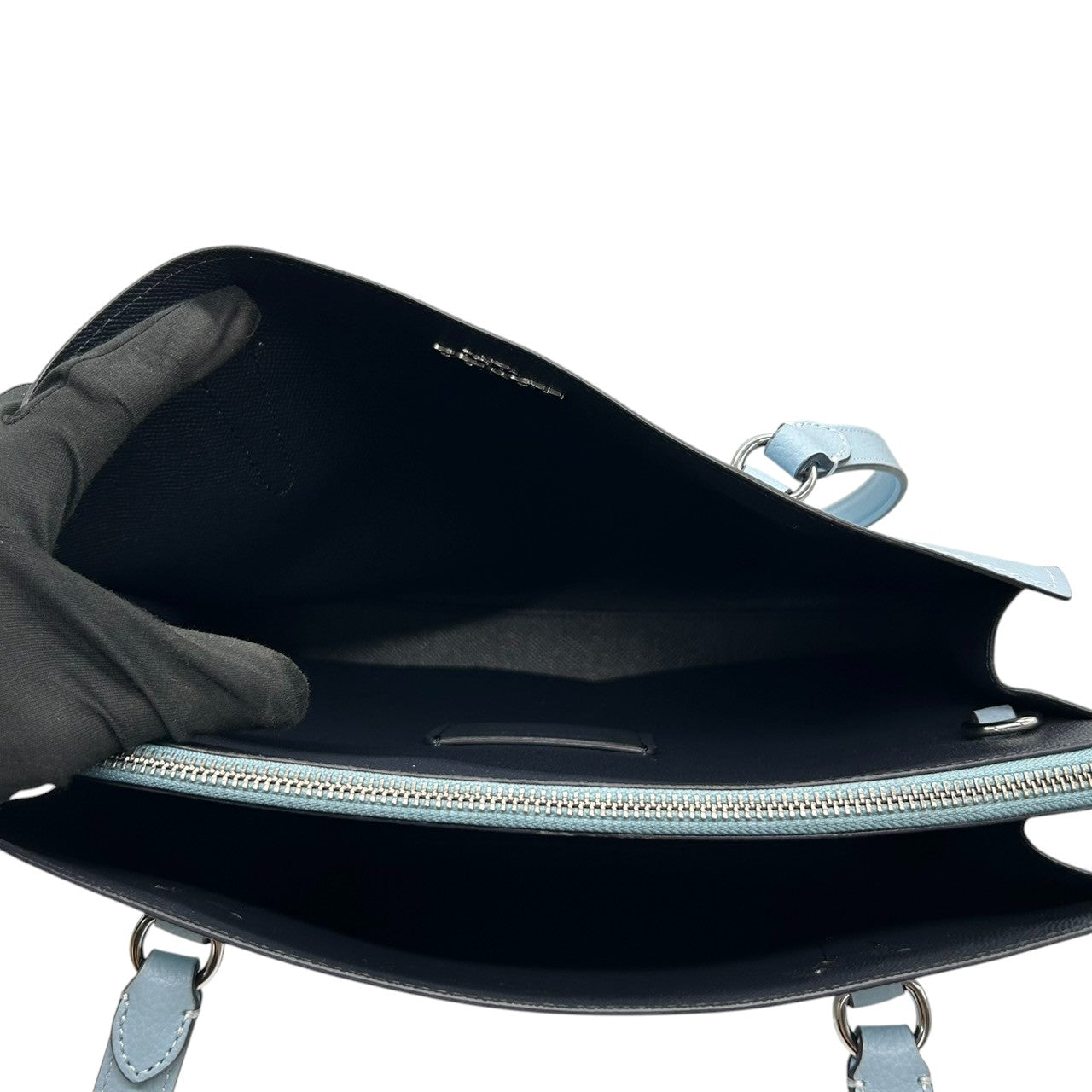 【美品】コーチ COACH ギャラリー トート C4078 2WAY ハンドバッグ ショルダーバッグ レザー 本革 水色 ライトブルー レディース ビジネス 通学 A4収納可 エレガント フェミニン ワンショルダー 斜め掛け可 自立可 クリーニング済み D