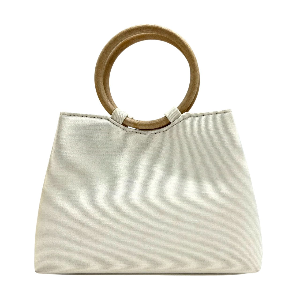 【美品/箱付き】ニナリッチ NINA RICCI ハンドバッグ ミニバッグ キャンバス ウッドハンドル リングハンドル ホワイト 白 リボンモチーフ レディース エレガント フェミニン パーティ コンパクト 自立可 クリーニング済み H