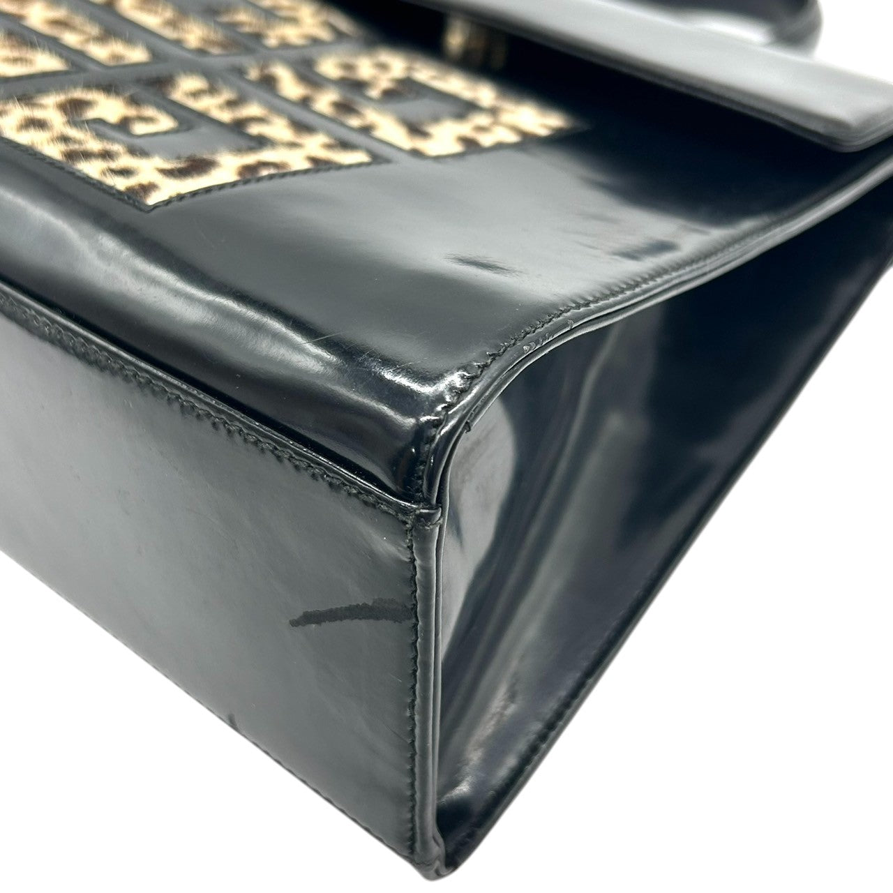 ジバンシー ジバンシィ GIVENCHY ハンドバッグ ヴィンテージ 4Gロゴ レオパード ハラコ レザー 本革 ブラック 黒 ゴールド金具 レディース フォーマル パーティバッグ クラシック エレガント 自立可 クリーニング済み s48