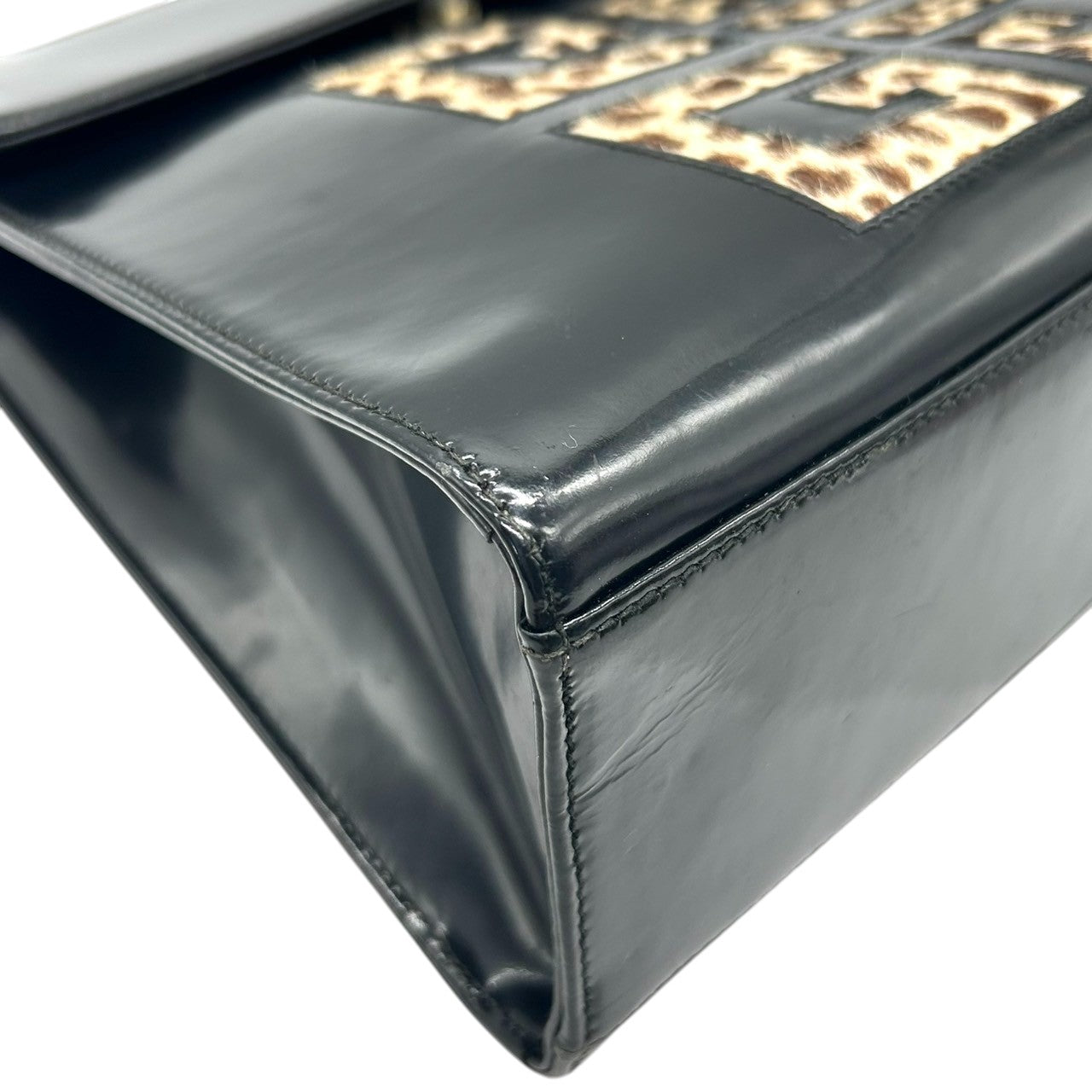 ジバンシー ジバンシィ GIVENCHY ハンドバッグ ヴィンテージ 4Gロゴ レオパード ハラコ レザー 本革 ブラック 黒 ゴールド金具 レディース フォーマル パーティバッグ クラシック エレガント 自立可 クリーニング済み s48