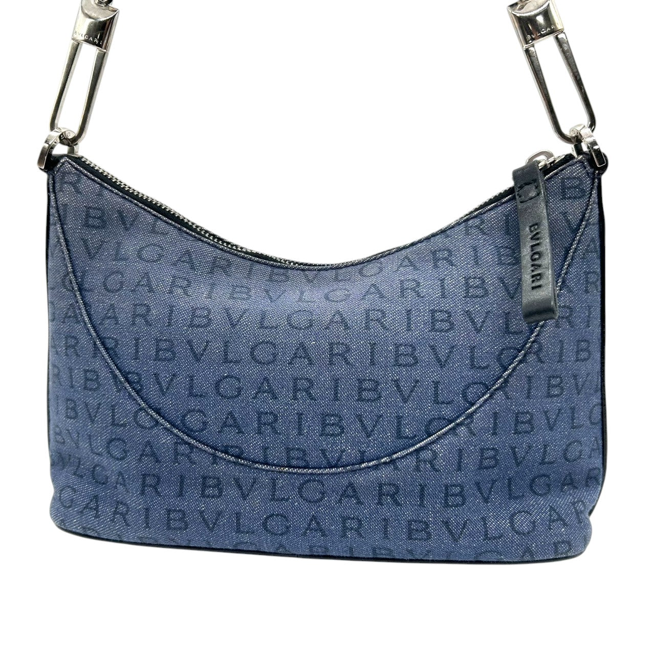 ブルガリ BVLGARI ハンドバッグ ショルダーバッグ アクセサリーポーチ ワンショルダー ロゴマニア キャンバス レザー ネイビー ブラック レディース ワンショルダー クリーニング済み s38