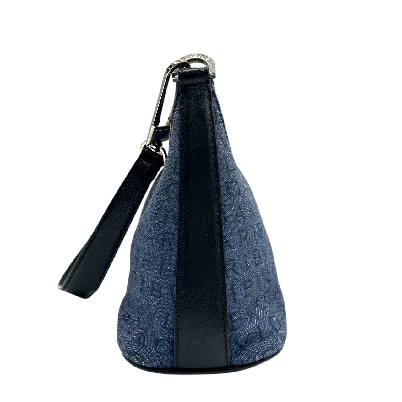 ブルガリ BVLGARI ハンドバッグ ショルダーバッグ アクセサリーポーチ ワンショルダー ロゴマニア キャンバス レザー ネイビー ブラック レディース ワンショルダー クリーニング済み s38