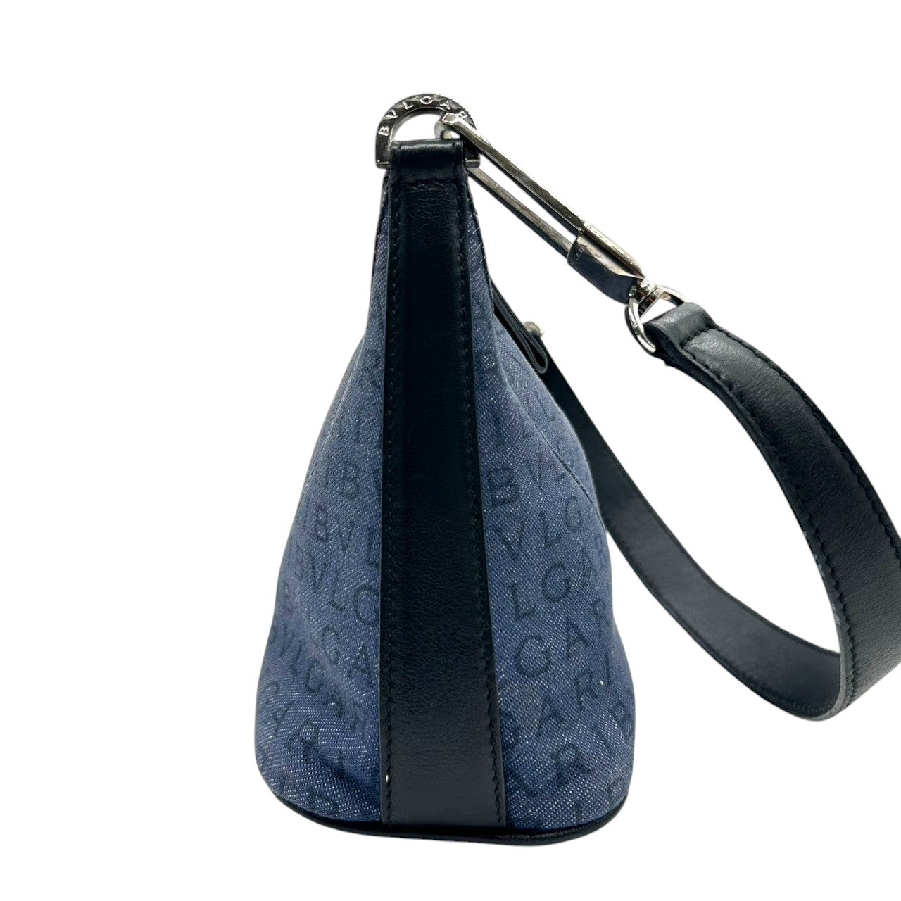 ブルガリ BVLGARI ハンドバッグ ショルダーバッグ アクセサリーポーチ ワンショルダー ロゴマニア キャンバス レザー ネイビー ブラック レディース ワンショルダー クリーニング済み s38